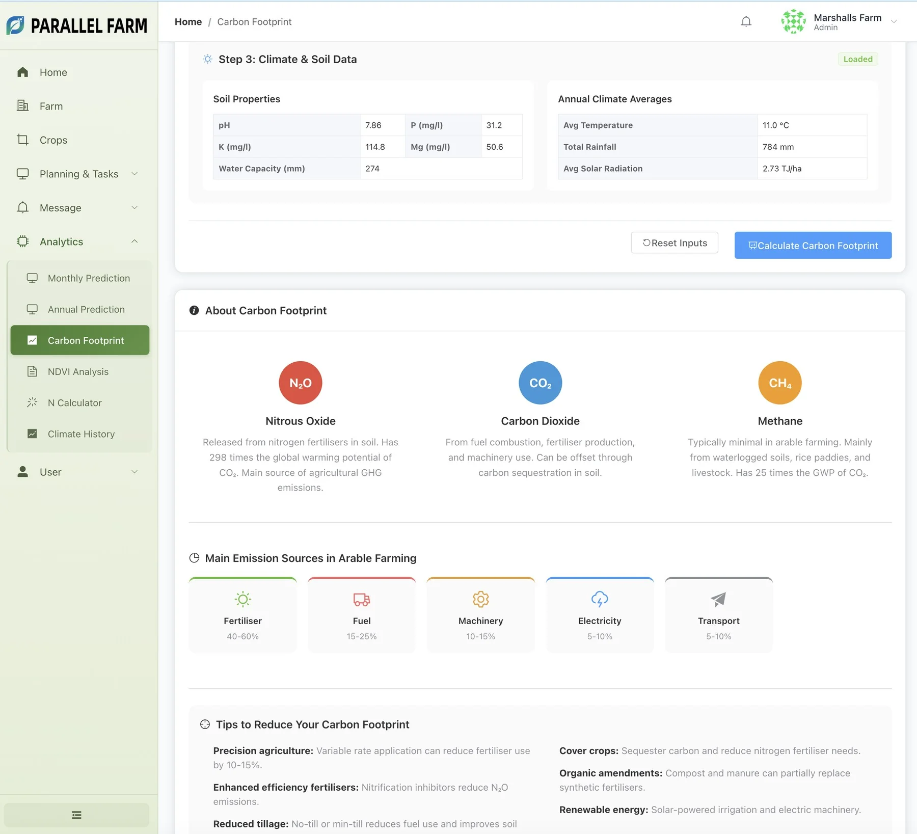 Carbon Footprint screen